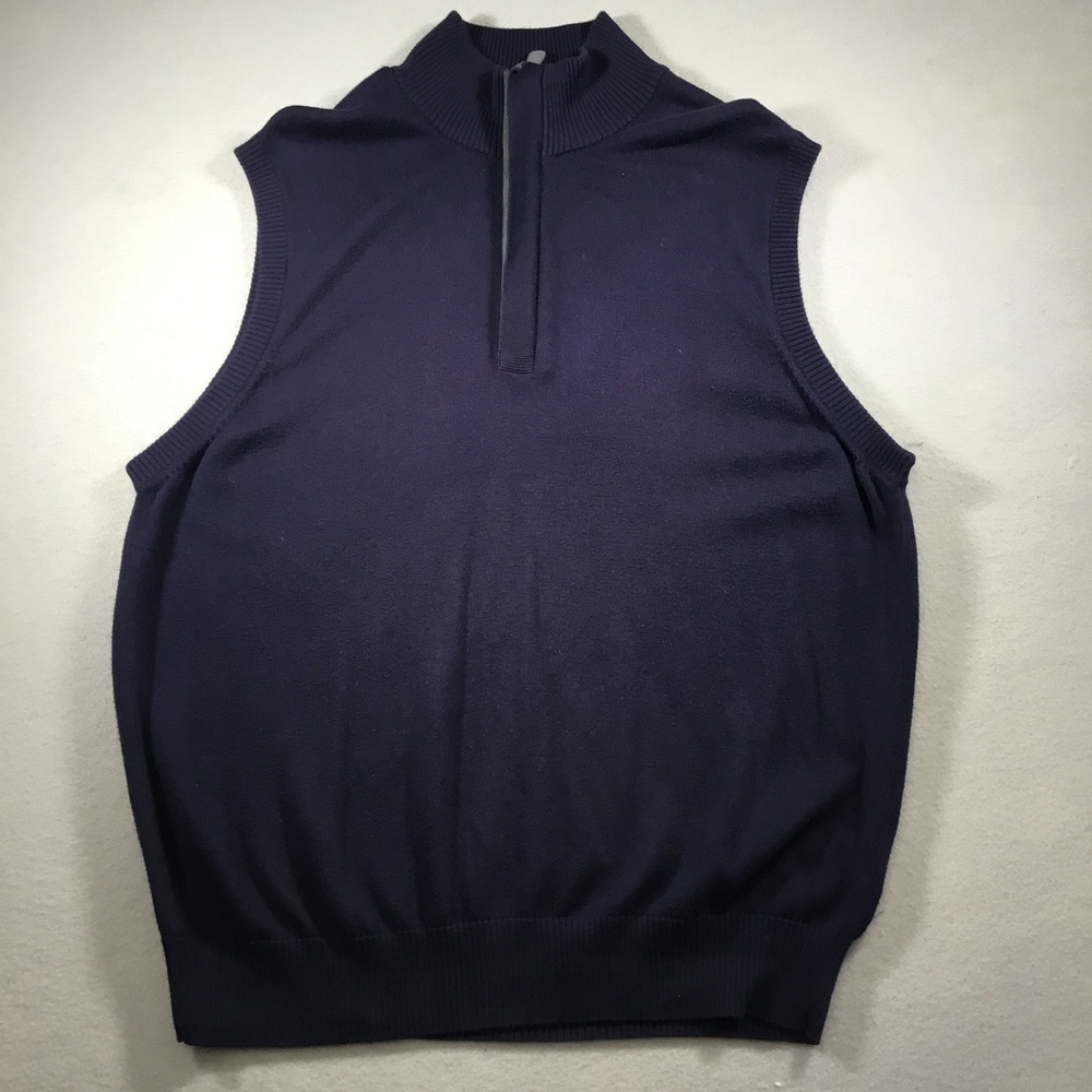Johnston & Murphy Mens Navy Blue Quarter Zip Sweater Vest Suede Trim Size M